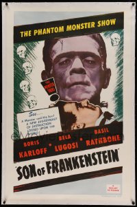 7k213 SON OF FRANKENSTEIN linen 1sh R1953 monster Boris Karloff, new juggernaut of destruction!