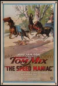 7k215 SPEED MANIAC linen 1sh 1919 Tom Mix saving child about to be trampled, boxing & race cars!