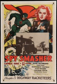 7k219 SPY SMASHER linen chapter 9 1sh 1942 great artwork of the Whiz Comics super hero in costume!