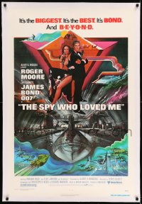 7k220 SPY WHO LOVED ME linen 1sh 1977 great art of Roger Moore as James Bond by Bob Peak!