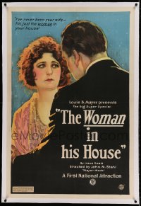 7k257 WOMAN IN HIS HOUSE linen 1sh 1920 stone litho art of Mildred Harris, who was never his wife!