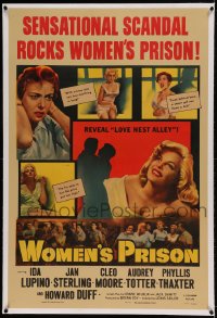 7k258 WOMEN'S PRISON linen 1sh 1954 Ida Lupino & super sexy convict Cleo Moore, sensational scandal!
