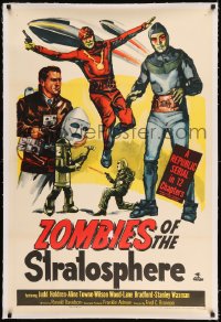 7k262 ZOMBIES OF THE STRATOSPHERE linen 1sh 1952 Republic serial, great art of aliens with guns!