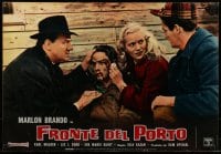 7m287 ON THE WATERFRONT Italian 18x27 pbusta R1960 Elia Kazan, bloodied Marlon Brando & Saint!