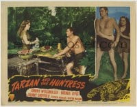 7m075 TARZAN & THE HUNTRESS LC #6 1947 smiling Johnny Weissmuller eats with Brenda Joyce as Jane!