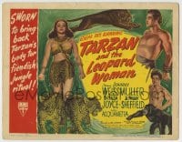 7m078 TARZAN & THE LEOPARD WOMAN TC 1946 art of Johnny Weissmuller & Acquanetta with jungle cats!