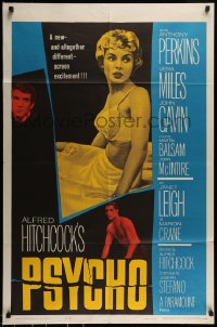 7m028 PSYCHO 1sh 1960 sexy half-dressed Janet Leigh, Anthony Perkins, Alfred Hitchcock classic!