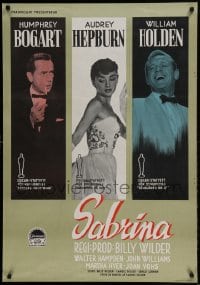 7m260 SABRINA Swedish 1955 best different image of Audrey Hepburn, Humphrey Bogart & Holden, rare!