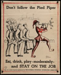 7m167 DON'T FOLLOW THE PIED PIPER 16x20 WWII war poster 1940s workers & Hitler piper, Golovin art!