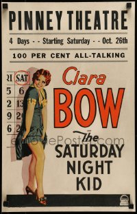 7m186 SATURDAY NIGHT KID WC 1929 art of sexy Clara Bow showing her legs by big calendar, rare!