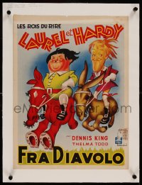 7p211 DEVIL'S BROTHER linen Belgian R1950s Hal Roach, different art of Stan Laurel & Oliver Hardy!