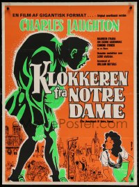 7p204 HUNCHBACK OF NOTRE DAME linen Danish R1950s Charles Laughton & Maureen O'Hara, different art!