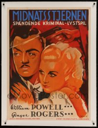 7p206 STAR OF MIDNIGHT linen Danish 1936 great Fredericksen art of William Powell & Ginger Rogers!