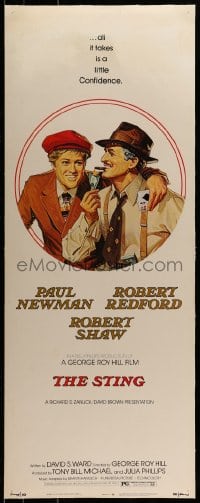 7p130 STING linen insert 1974 best art of con men Paul Newman & Robert Redford by Richard Amsel!