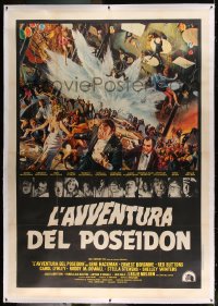 7p077 POSEIDON ADVENTURE linen Italian 2p 1973 Kunstler art of Gene Hackman & passengers escaping!