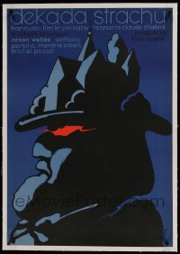 7p196 TEN DAYS' WONDER linen Polish 23x33 1973 Orson Welles, Claude Chabrol, cool Jerzy Flisak art!