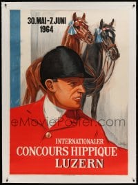 7p087 INTERNATIONALER CONCOURS HIPPIQUE LUZERN linen Swiss 36x50 1964 great art of jockey & horses!
