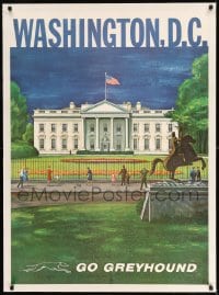 7p152 GREYHOUND WASHINGTON D.C. linen 28x39 travel poster 1960s art of The White House by Goodwin!