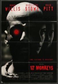7r010 12 MONKEYS 1sh 1995 Bruce Willis, Brad Pitt, Stowe, Terry Gilliam directed sci-fi!
