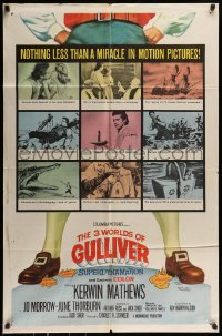 7r006 3 WORLDS OF GULLIVER 1sh 1960 Ray Harryhausen fantasy classic, art of giant Kerwin Mathews!