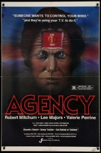 7r023 AGENCY 1sh 1981 Robert Mitchum, Lee Majors, Valerie Perrine, cool on/off switch art!
