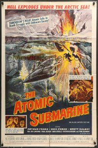 7r055 ATOMIC SUBMARINE 1sh 1959 cool Reynold Brown art, hell explodes under the Arctic Sea!