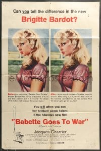 7r056 BABETTE GOES TO WAR 1sh 1960 super sexy soldier Brigitte Bardot, Babette s'en va-t-en guerre
