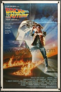 7r061 BACK TO THE FUTURE studio style 1sh 1985 art of Michael J. Fox & Delorean by Drew Struzan!