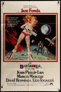 7r067 BARBARELLA 1sh 1968 sexiest sci-fi art of Jane Fonda by Robert McGinnis, Roger Vadim!
