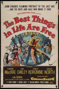 7r078 BEST THINGS IN LIFE ARE FREE 1sh 1956 Michael Curtiz, Gordon MacRae, art of gun & trumpet!