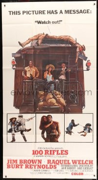 7t607 100 RIFLES int'l 3sh 1969 Jim Brown, sexy Raquel Welch & Burt Reynolds on back of train!