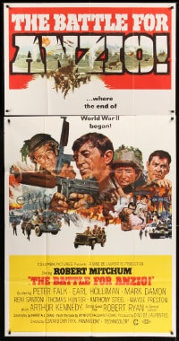7t617 ANZIO int'l 3sh 1968 McCarthy art of Robert Mitchum & Peter Falk in WWII, Battle For Anzio!