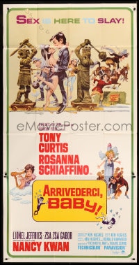 7t620 ARRIVEDERCI, BABY 3sh 1966 Tony Curtis, Rosanna Chiaffino, great wacky Jack Davis art!