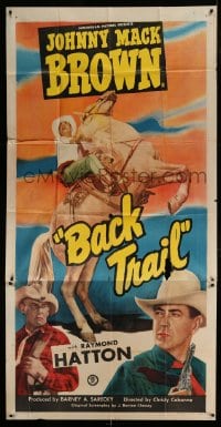 7t625 BACK TRAIL 3sh 1948 full-length cowboy Johnny Mack Brown on horseback, Raymond Hatton