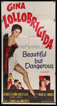 7t631 BEAUTIFUL BUT DANGEROUS 3sh 1957 full-length art of sexy Gina Lollobrigida, Vittorio Gassman