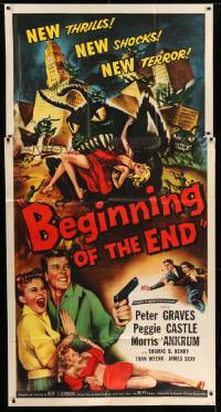 7t633 BEGINNING OF THE END 3sh 1957 Peter Graves & Peggie Castle, giant grasshopper sci-fi, rare!