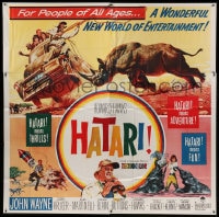 7t057 HATARI 6sh 1962 Howard Hawks, artwork of John Wayne w/rhino in Africa by Frank McCarthy!