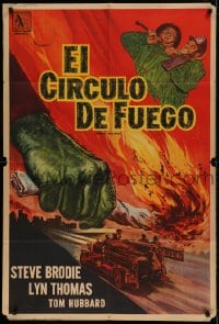 7t263 ARSON FOR HIRE Argentinean 1958 flaming shocker of the deadliest U.S. racket, fire truck art!