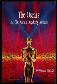 7w275 61ST ANNUAL ACADEMY AWARDS 24x36 1sh 1989 cool image of Oscar with colorful background!