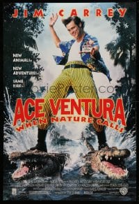 7w281 ACE VENTURA WHEN NATURE CALLS DS 1sh 1995 wacky Jim Carrey on crocodiles by John Alvin!