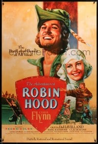 7w283 ADVENTURES OF ROBIN HOOD 1sh R1989 great Rodriguez art of Errol Flynn & Olivia De Havilland!