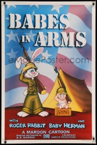 7w305 BABES IN ARMS Kilian 1sh 1988 Roger Rabbit & Baby Herman in Army uniform with rifles!