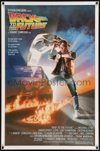 7w306 BACK TO THE FUTURE studio style 1sh 1985 art of Michael J. Fox & Delorean by Drew Struzan!