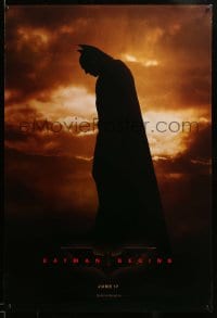 7w313 BATMAN BEGINS teaser 1sh 2005 June 17, full-length image of Christian Bale in title role!