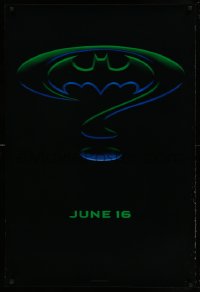 7w315 BATMAN FOREVER teaser 1sh 1995 Kilmer, Kidman, cool question mark & bat symbol design!
