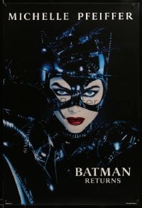 7w319 BATMAN RETURNS teaser 1sh 1992 Tim Burton, Michelle Pfeiffer as Catwoman, undated design!