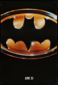 7w310 BATMAN teaser 1sh 1989 directed by Tim Burton, cool image of Bat logo, matte finish!