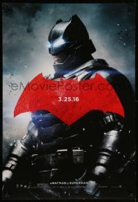 7w324 BATMAN V SUPERMAN teaser DS 1sh 2016 cool image of armored Ben Affleck in title role!