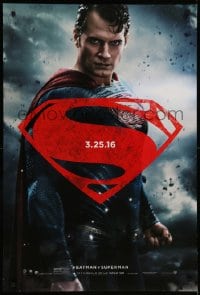 7w326 BATMAN V SUPERMAN teaser DS 1sh 2016 waist-high image of Henry Cavill in title role!