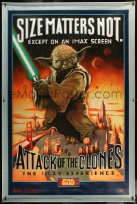 7w095 ATTACK OF THE CLONES style A IMAX banner 2002 Star Wars, McMacken Yoda, size matters not!